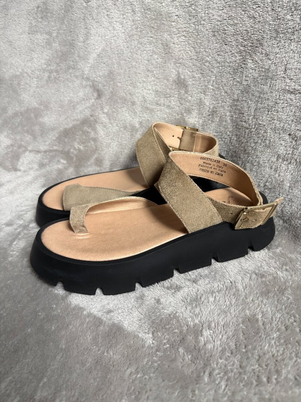 Free People Mel Taupe Suede Platform Toe Loop Slingback Sandals Women's EU 39